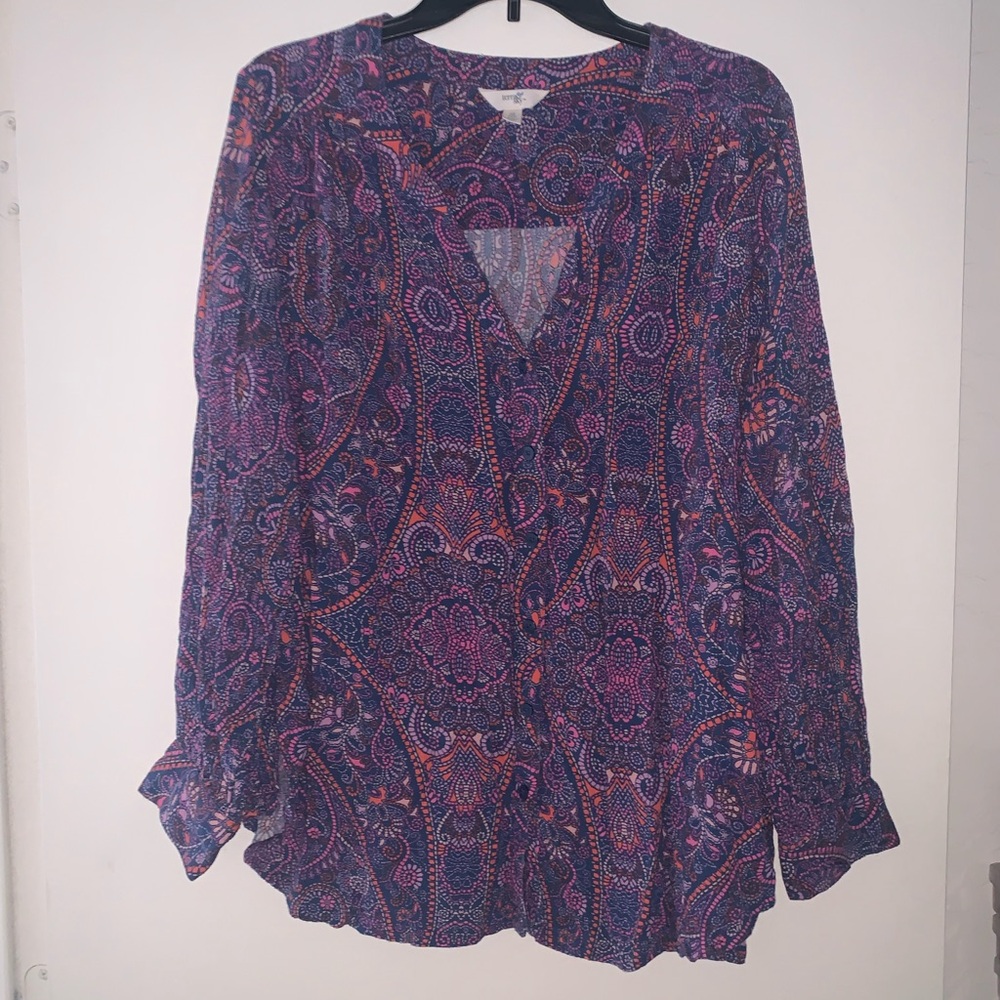 Terra & Sky Blue and Purple Flutter Sleeve Blouse